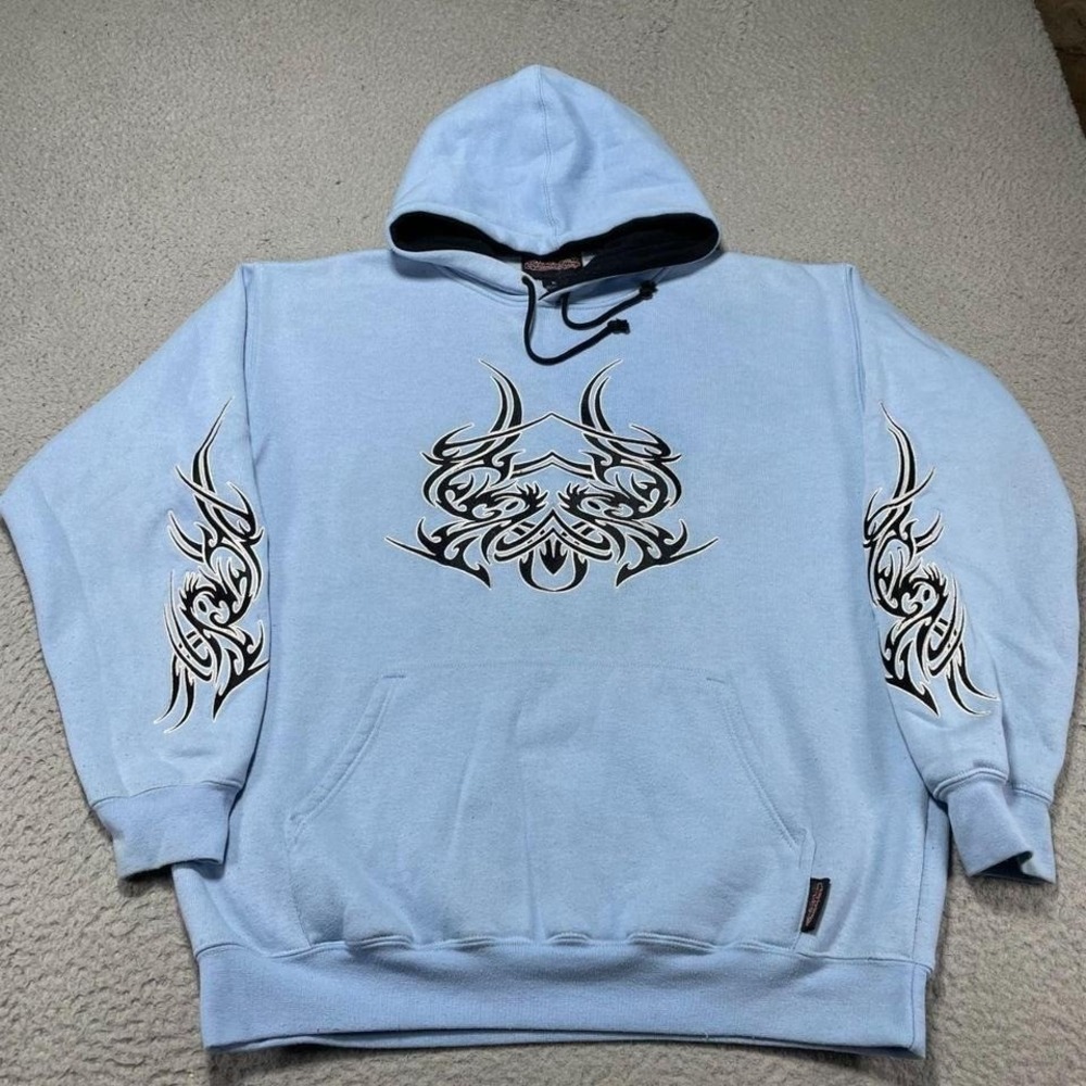 Vintage Sapphire Lounge Tribal Hoodie Sky Blue Men's JNCO Style Size XL Pullover